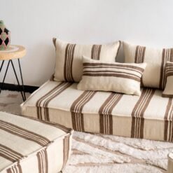 Unstuffed Moroccan floor cushions with zippered covers ready for filling