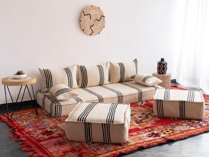 Natural light on Moroccan cushion set highlighting texture and pattern