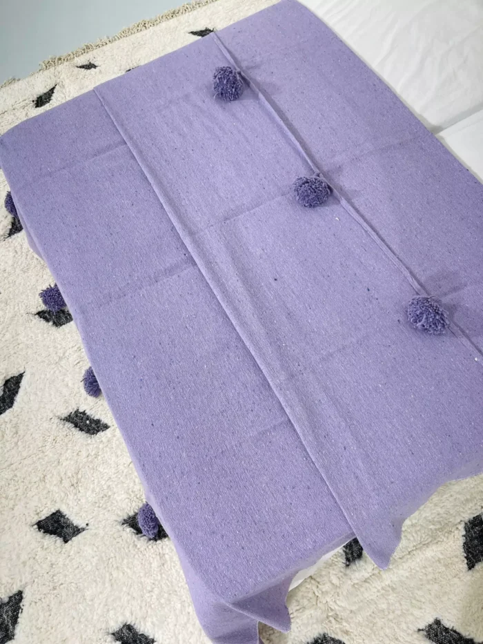 Moroccan Purple Pompom Blanket - Image 3