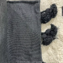 Alternative view of Moroccan Dark Grey Pompom Blanket