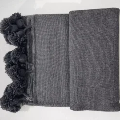 Close-up texture of the dark grey woven cotton fabric