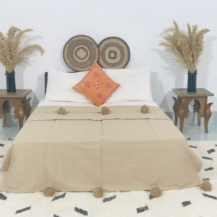 Moroccan Beige Pompom Blanket