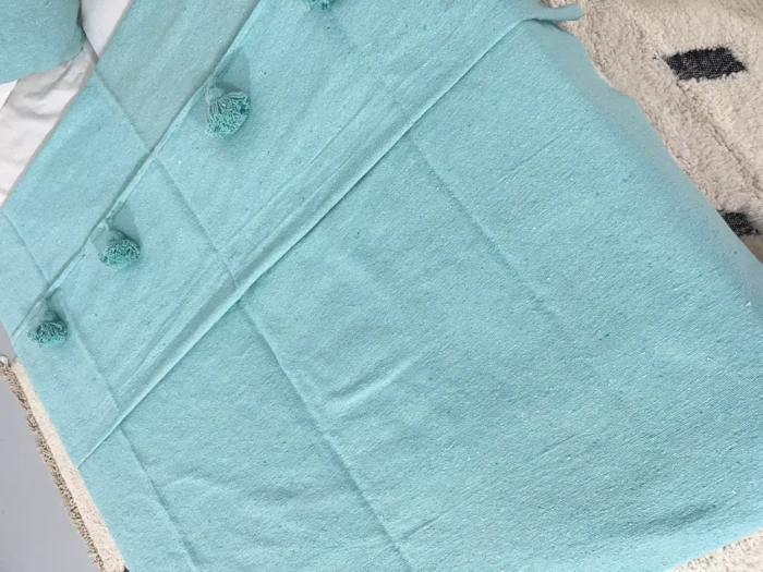 Moroccan Turquoise Pompom Blanket - Image 5