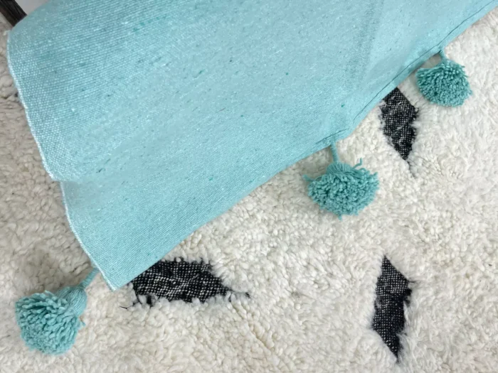 Moroccan Turquoise Pompom Blanket - Image 6