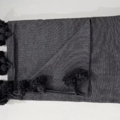 Moroccan Dark Grey Pompom Blanket - Image 7