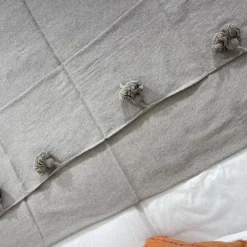Moroccan Taupe Pompom Blanket - Image 3