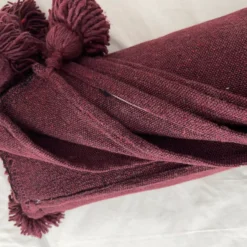 Moroccan Burgundy Pompom Blanket - Image 8