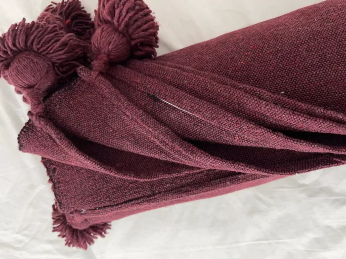 Moroccan Burgundy Pompom Blanket - Image 8