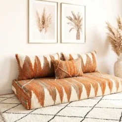 Orange Berber floor seating sofa in modern living room