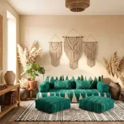 Alternative view of Green Moroccan Floor Sofa Covers – Handwoven Wool Modular Couch Set – Unstuffed