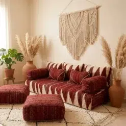 Red & Ivory Moroccan Floor Sofa  – Handwoven Wool - Image 4