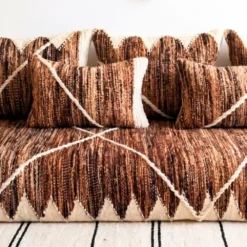 Brown & Ivory Moroccan Floor Sofa – Handwoven Wool - Image 5