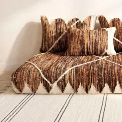 Brown & Ivory Moroccan Floor Sofa – Handwoven Wool - Image 4
