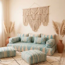 Alternative view of Light Blue & Ivory Moroccan Floor Sofa – Handwoven Wool