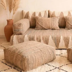 Natural Beige & Ivory Moroccan Floor Sofa – Handwoven Wool - Image 8