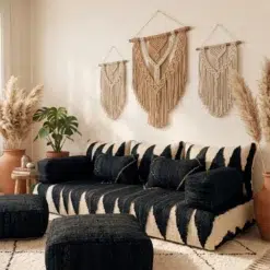 Black & Ivory Moroccan Floor Sofa Cover Set – Handwoven Wool - Image 4