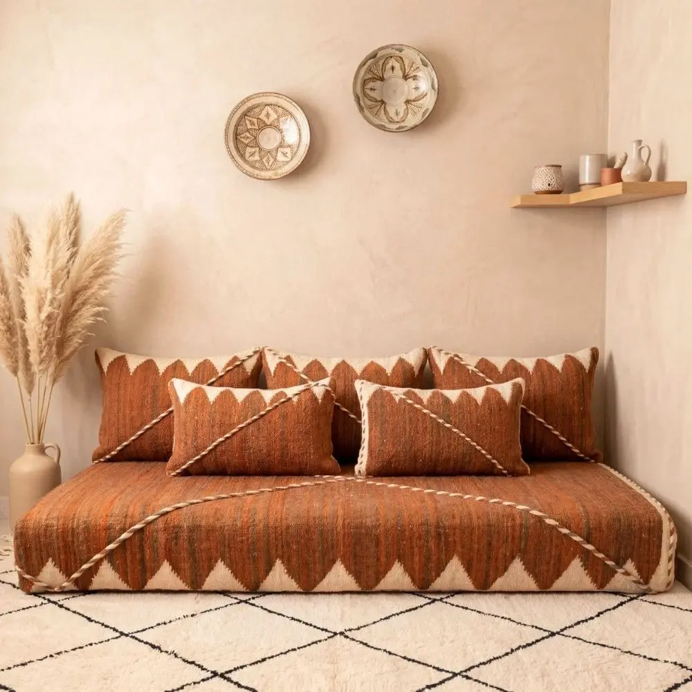 BERBERTHEME Moroccan floor sofa styled in a warm living room