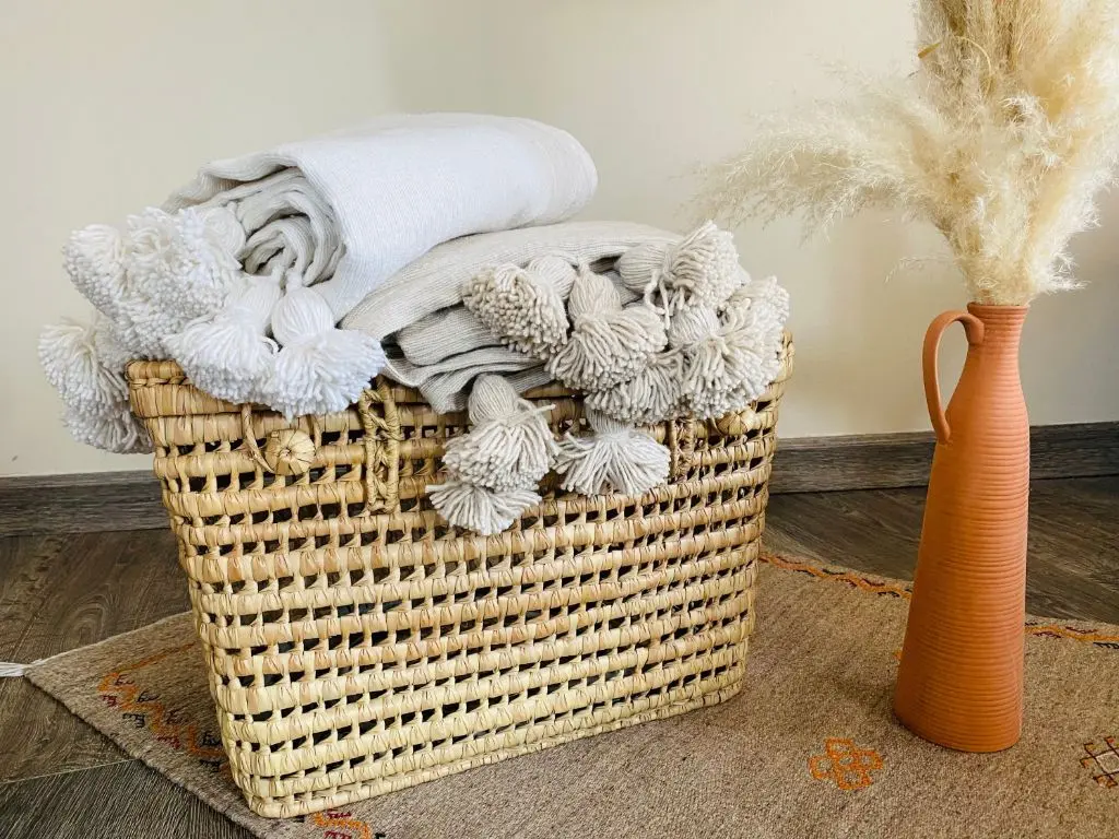 Finished handmade BERBERTHEME Moroccan pompom blanket