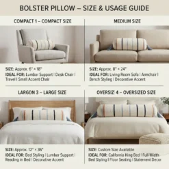 Cream multi stripe bolster pillow size and usage guide