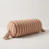 Brown and cream striped cylinder bolster pillow cover with tassels