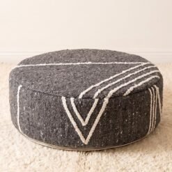 Charcoal Grey Chevron round cotton pouf, 50 cm diameter and 20 cm height