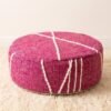 Fuchsia Pink Striped round cotton pouf, 50 cm diameter and 20 cm height