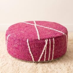 Fuchsia Pink Striped round cotton pouf, 50 cm diameter and 20 cm height