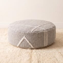 Light Grey Geometric round cotton pouf, 50 cm diameter and 20 cm height