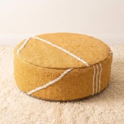 Mustard Yellow Geometric round cotton pouf, 50 cm diameter and 20 cm height